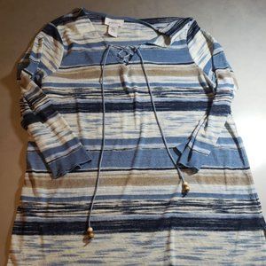 Avenue Blue Striped Leather Blue Draw String Neck